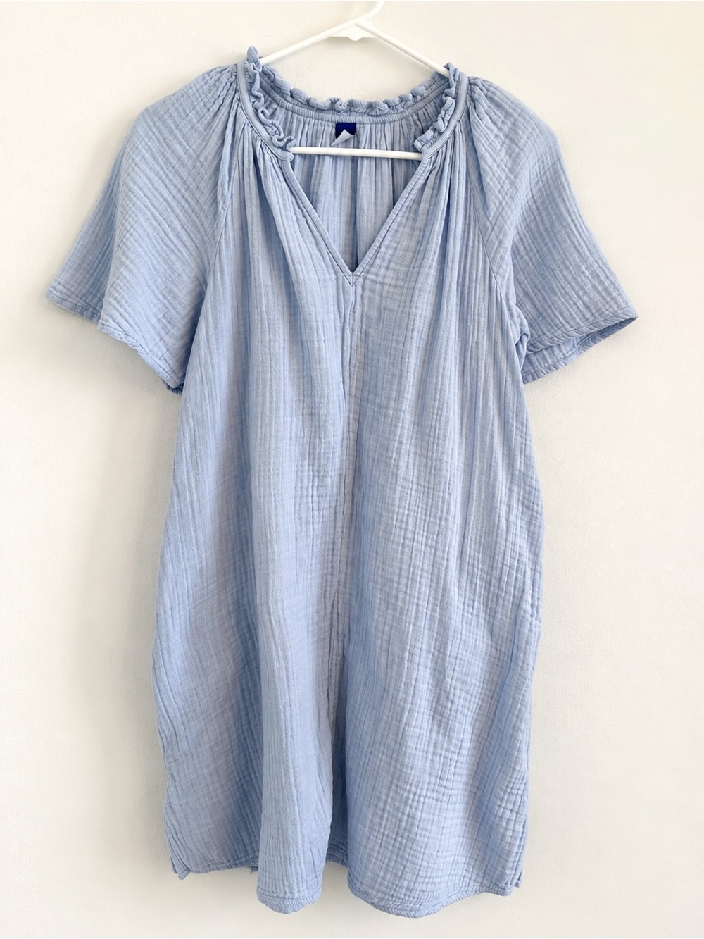 Light Blue Cotton Gauze V-Neck Women’s Dress